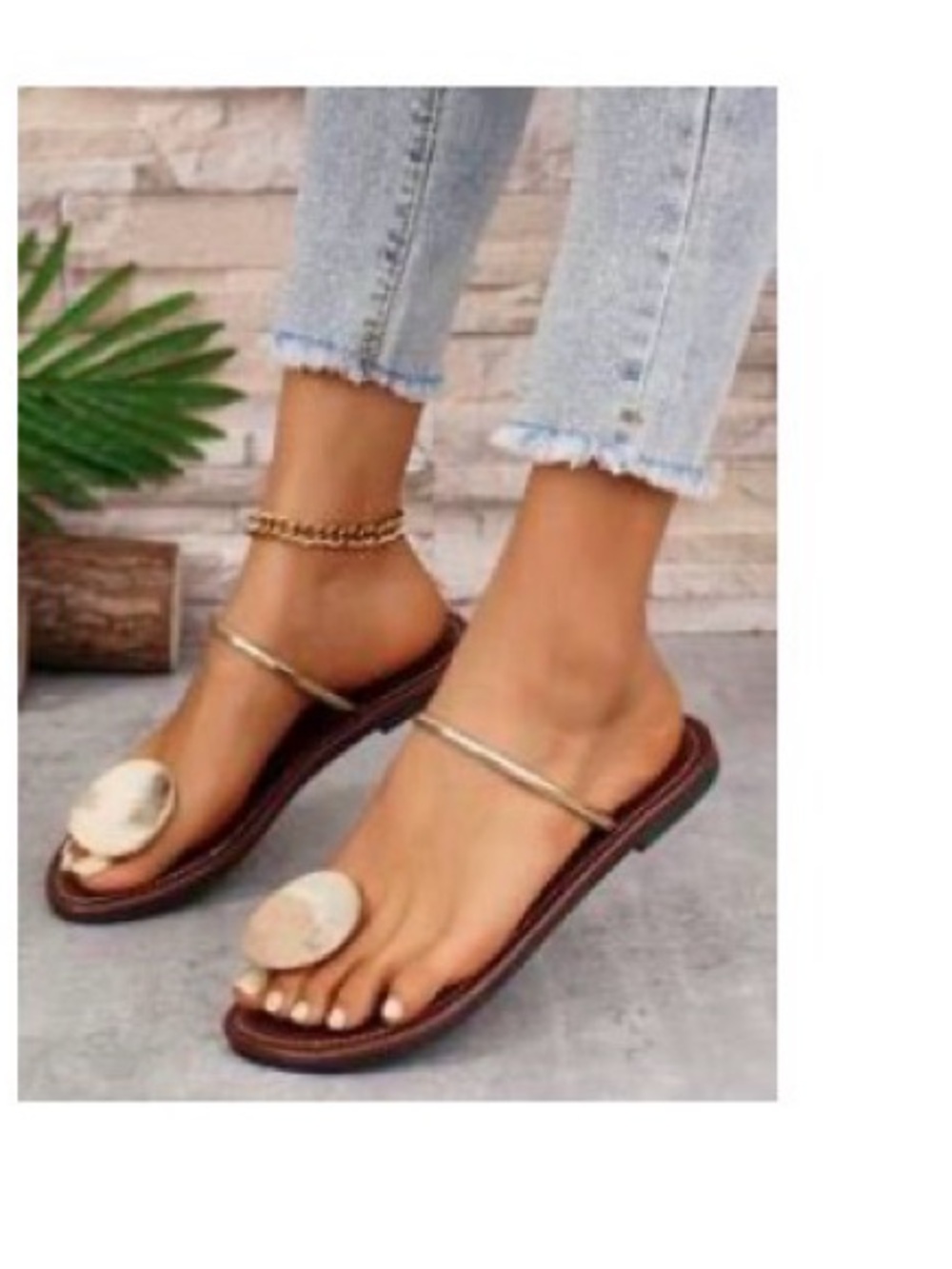 SHEIN Brown Sandals with Gold Accent Disc